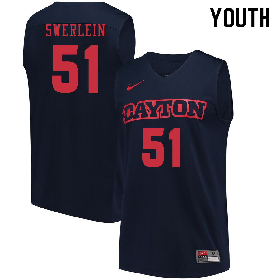 Youth #51 Drew Swerlein Dayton Flyers College Basketball Jerseys Sale-Navy
